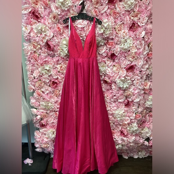 Amarra 87309 Size 0 and size 8 Bright Fuchsia A Line V Neck Dress NWT - Picture 3 of 8